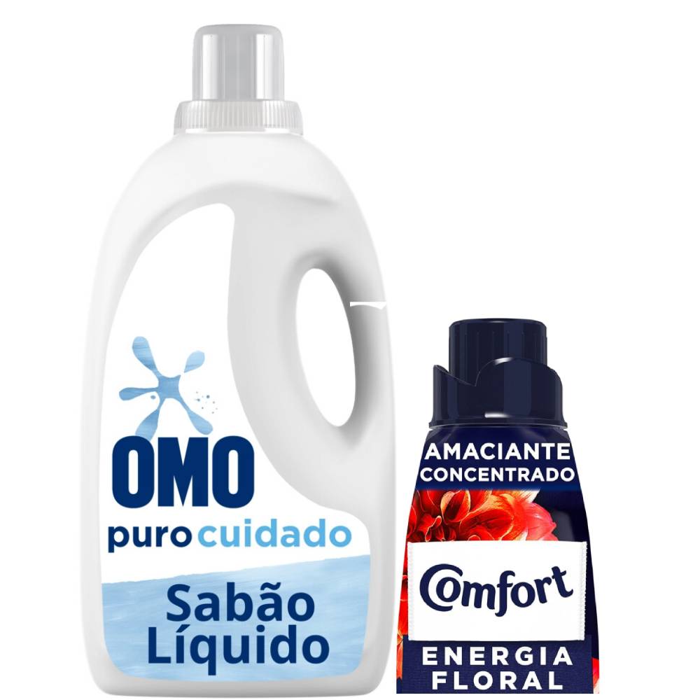 Lava-Roupas Líquido Omo Puro Cuidado 3l + Amaciante Comfort Concentrado Energia Floral 500ml