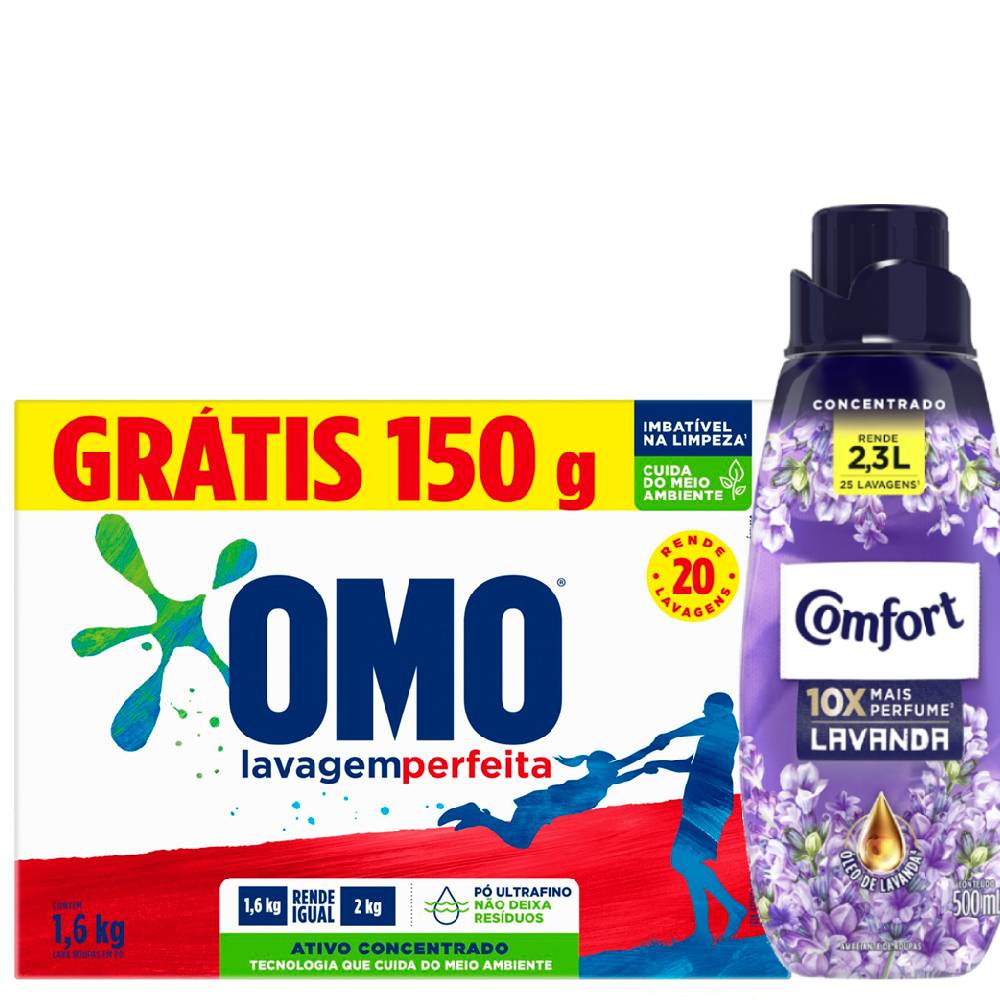 Lava-Roupas em Pó Omo Lav Perfeita 1.6Kg Grátis 150g + Amaciante Comfort Conc Lavanda 500ml
