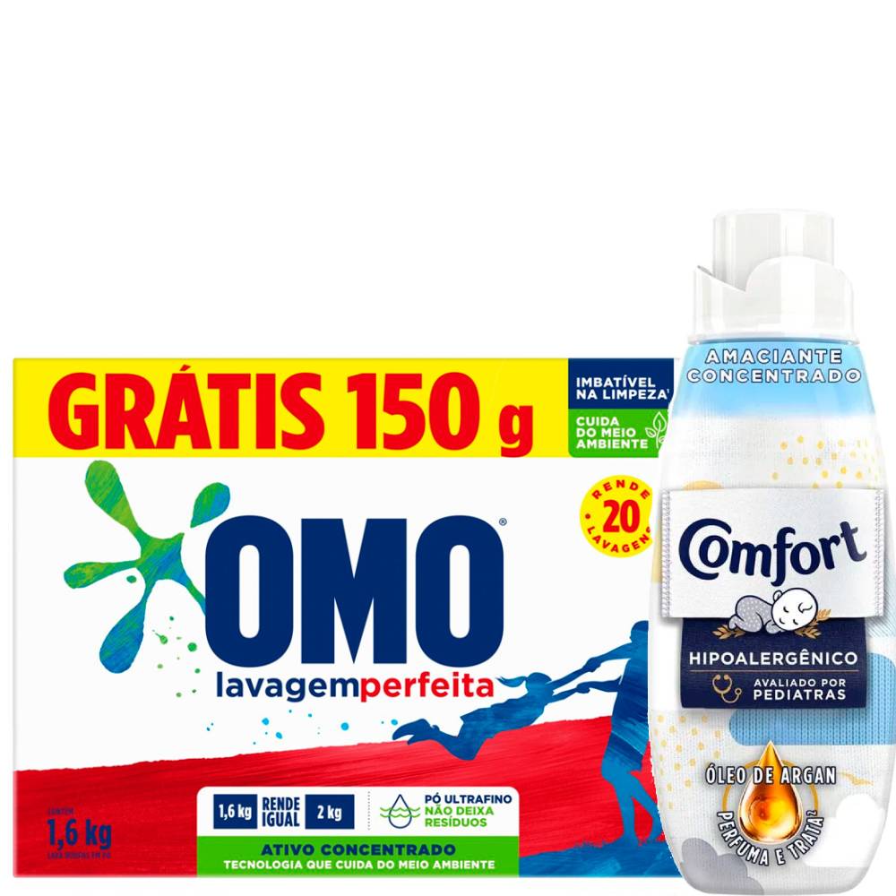 Lava-Roupas em Pó Omo Lav Perfeita 1.6Kg Grátis 150g + Amaciante Comfort Conc Puro Cuidado 500ml