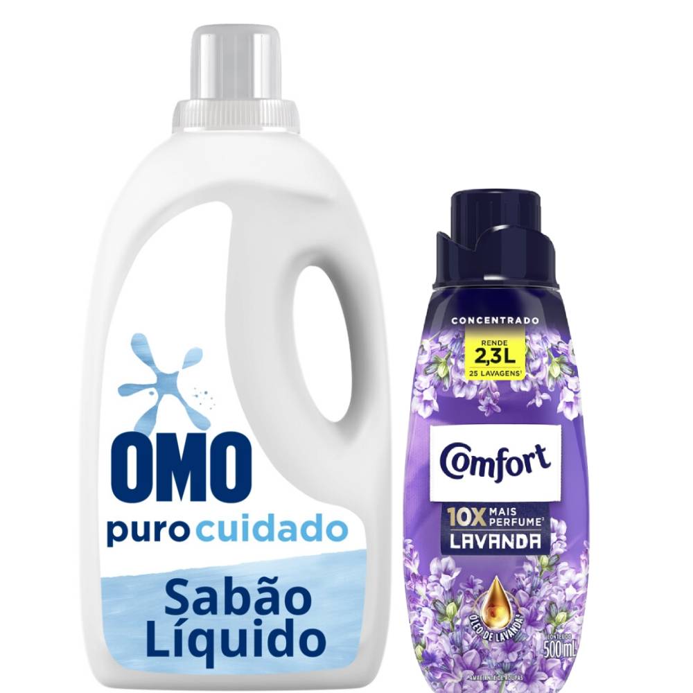 Lava-Roupas Líquido Omo Puro Cuidado 3l + Amaciante Comfort Concentrado Lavanda 500ml