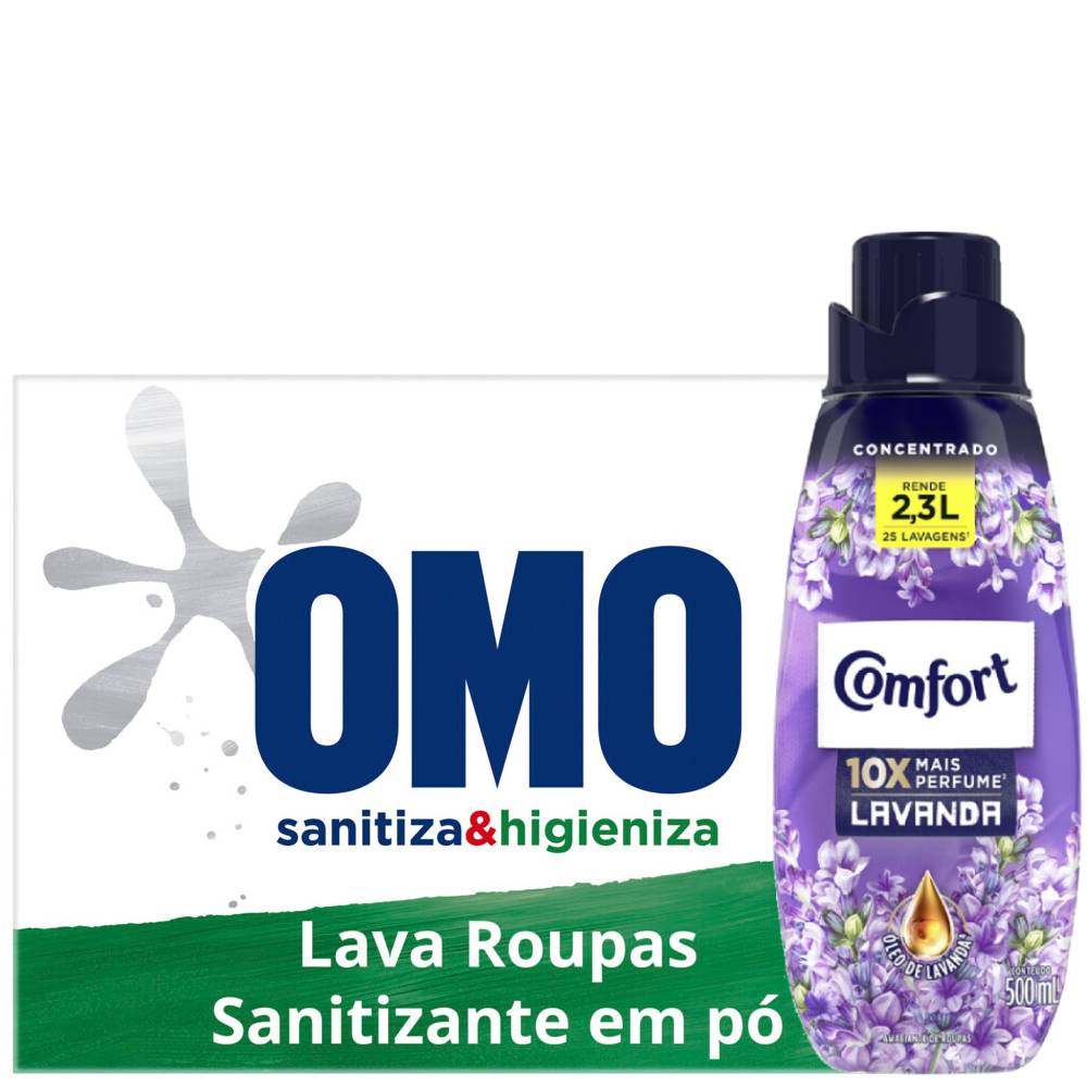 Sanitizante p/ Roupas Omo Lavagem Perfeita 1.6Kg + Amaciante Comfort Conc Lavanda 500ml
