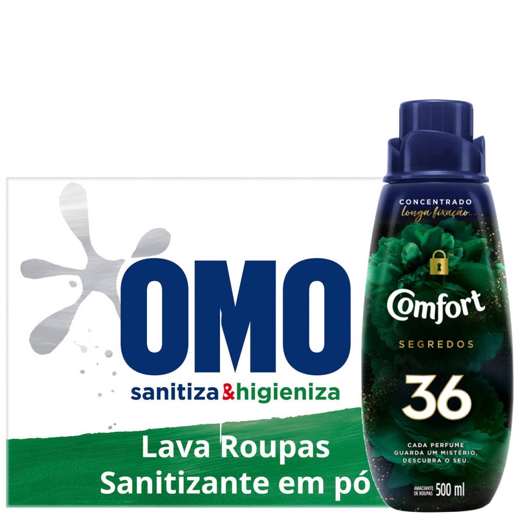 Sanitizante p/ Roupas em Pó Omo Lavagem Perfeita 1.6Kg + Amaciante Comfort Conc Segredo 36 500ml