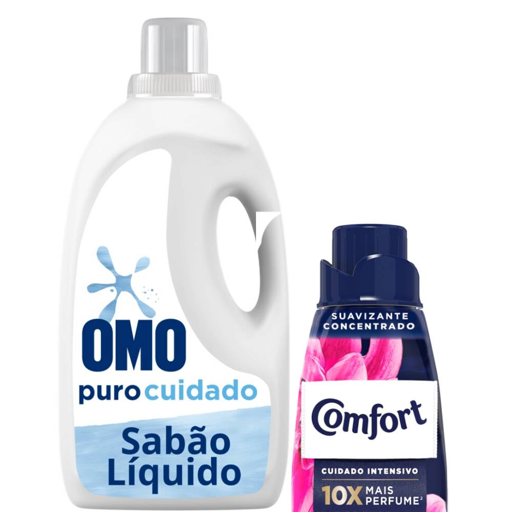Lava-Roupas Líquido Omo Puro Cuidado 3l + Amaciante Comfort Concentrado Brisa Elegante 500ml