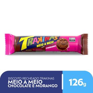 Biscoito Recheado Trakinas Meio Amargo Morango e Chocolate 126g