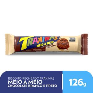 Biscoito Recheado Trakinas Meio Amargo Chocolate Branco e Preto 126g