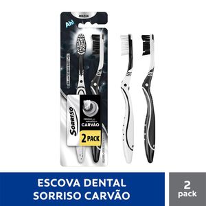 Escova Dental Macia Infusão de Carvão Sorriso Branco c/ 2 Unid