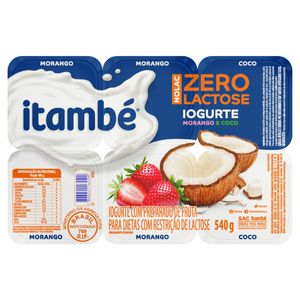 Iogurte Parcialmente Desnatado Itambé Nolac Zero Lactose Morango + CocoBandeja 90g c/ 6 Unid