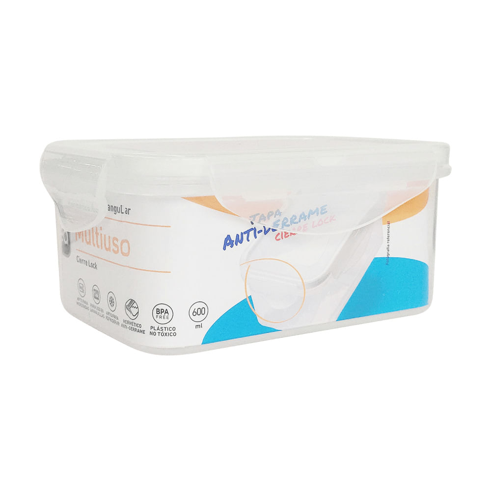 Pote Krea Hermético Plástico Retangular 600ml