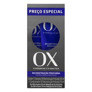 Kit Shampoo 375ml + Condicionador 170ml Ox Reconstrução Profunda