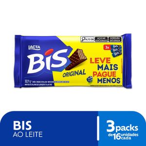 Wafer Lacta Bis Recheio e Cobertura Chocolate 100.8g c/ 3 Unid Leve +Pague -