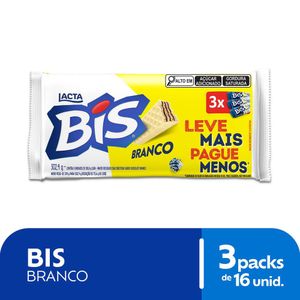 Wafer Lacta Bis Recheio e Cobertura Chocolate Branco 100.8g com 3 Unid Leve + Pague -