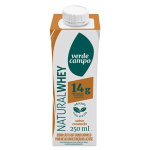 Bebida Láctea UHT Verde Campo Natural Whey Lacfree Shake 14g Proteínas Zero Lactose sem Açúcar Caramelo Caixa 250ml