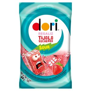 Bala Dori Regaliz Ácida Tijolo Recheado Sour Morango e Creme 60g