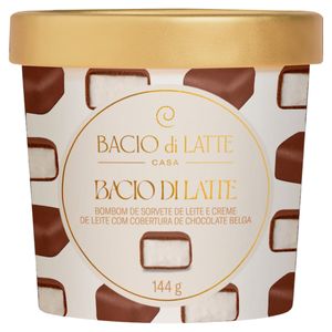 Bombom de Sorvete Bacio di Latte Casa Leite e Creme de Leite c/ Cobertura de Chocolate Pote 144g