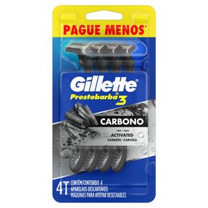 Aparelho Descartável p/ Barbear Gillette Prestobarba3 Carbono c/ 4 Unid