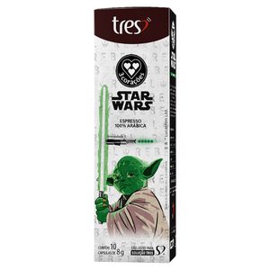 Café em Cápsula Torrado e Moído 3 Corações Espresso Mestre Yoda Star Wars Caixa 80g c/ 10 Unid