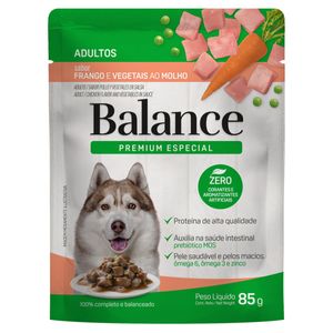 Alimento p/ Cães Balance Adultos Premium Especial Frango e Vegetais ao Molho Sachê 85g