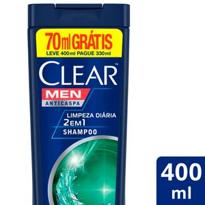 Shampoo Anticaspa Clear Men Limpeza Diária Frasco Leve 400ml Pague 330ml