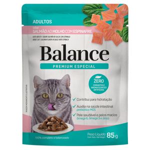 Alimento p/ Gatos Adultos Balance Salmão ao Molho c/ Espinafre Sachê 85g