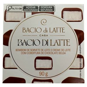 Bombom de Sorvete Leite e Creme de Leite Cobertura Chocolate Belga Baciodi Latte Caixa 90g