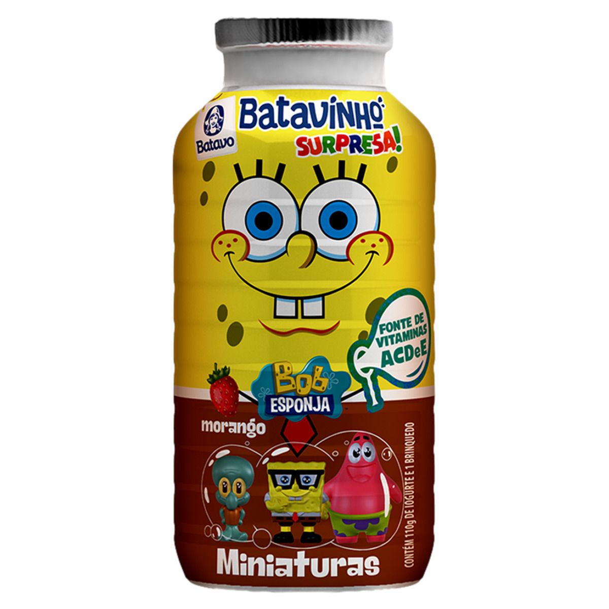 Iogurte Parcialmente Desnatado Morango Bob Esponja Batavo Batavinho Surpresa Frasco 110g