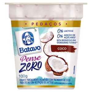 Iogurte Parcialmente Desnatado Batavo Pense Zero Pedaços Zero Lactose Coco Copo 100g