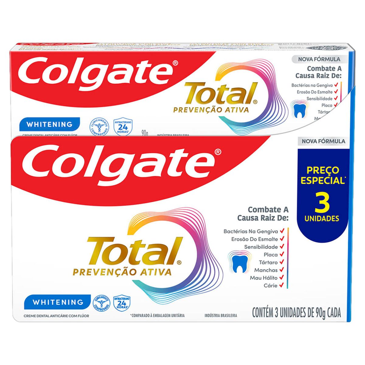 Creme Dental COLGATE Total Whitening com 3 unidades de 90g cada Preço Especial
