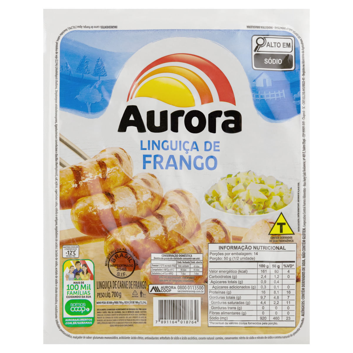 Linguiça de Frango Aurora Congelada Pacote com 700g