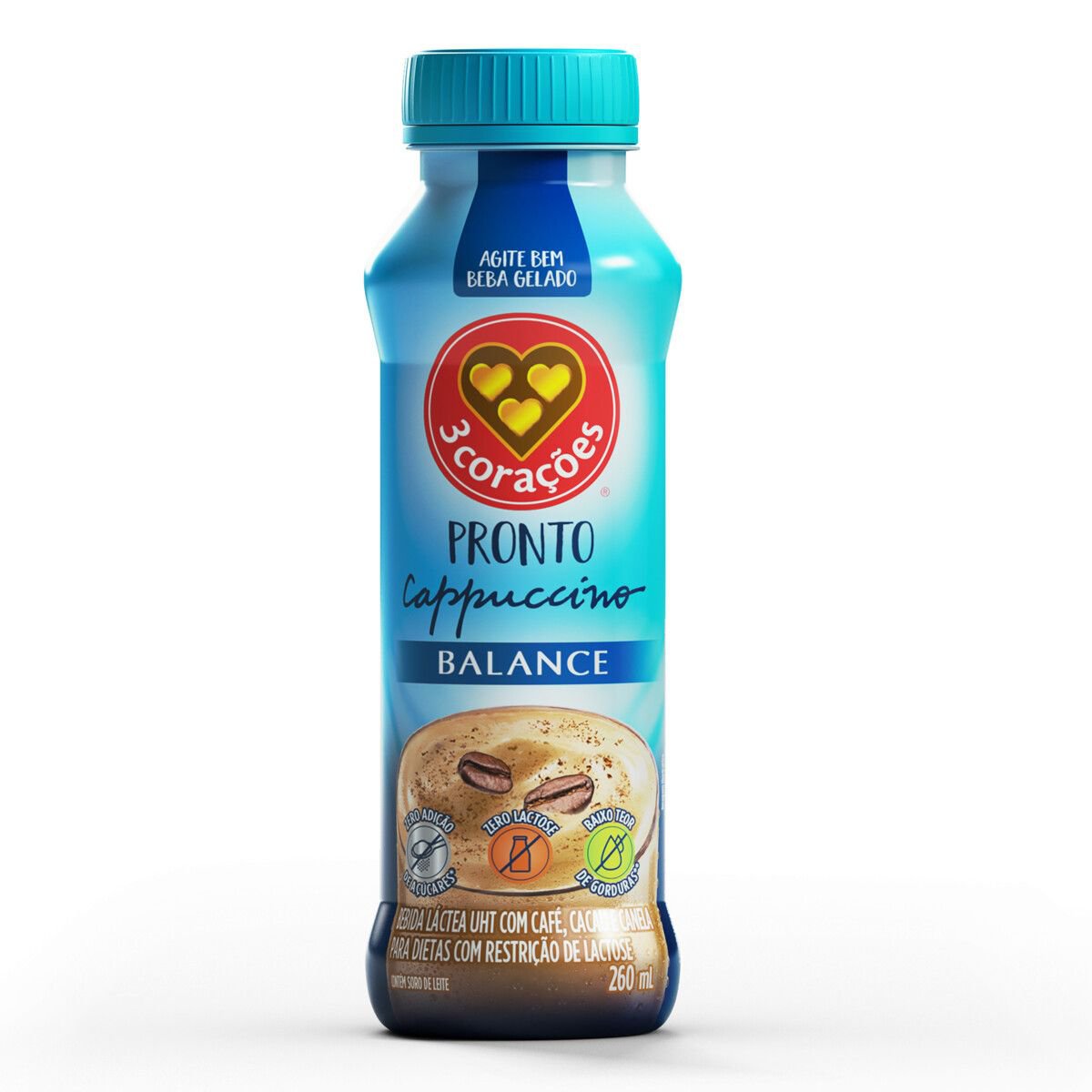 Bebida Láctea Uht 3 Corações Cappuccino Balance Zero Lactose 260ml