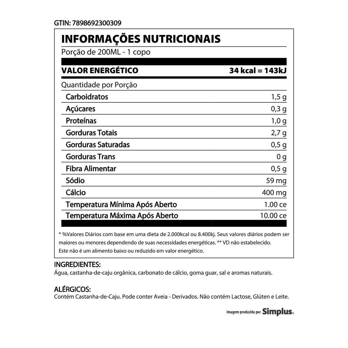 Bebida Orgânica a Base de Castanha de Caju e Aveia Possible