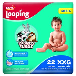 Fralda Descartável Looping Looney Tunes XXG com 22 Unidades