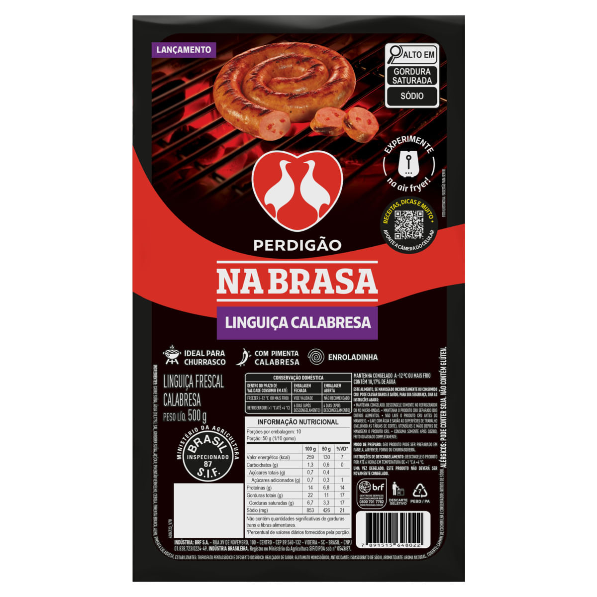 Linguiça Calabresa Perdigão Nabrasa com Pimenta 500g