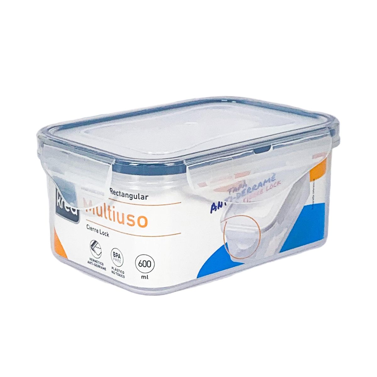Pote Krea Hermético Retangular Vidro Borossilicato 600ml
