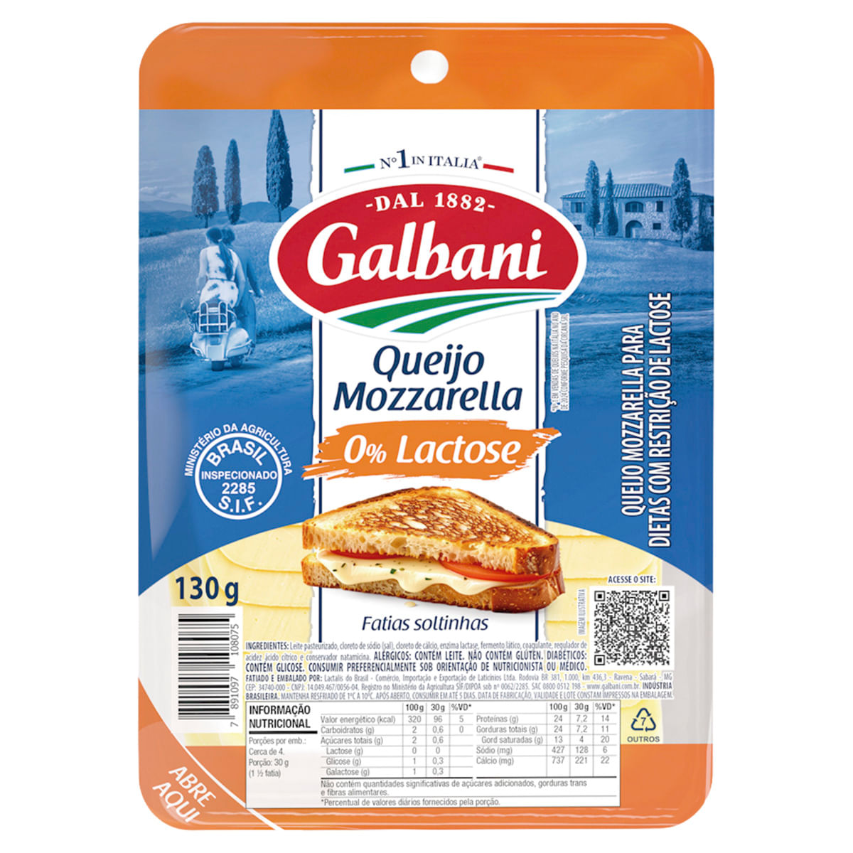 Queijo Mussarela Galbani Zero Lactose Fatiado 130g
