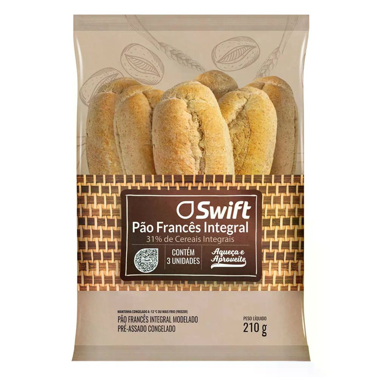 Pão Francês Swift Integral Pré Assado Congelado 210g | Prezunic
