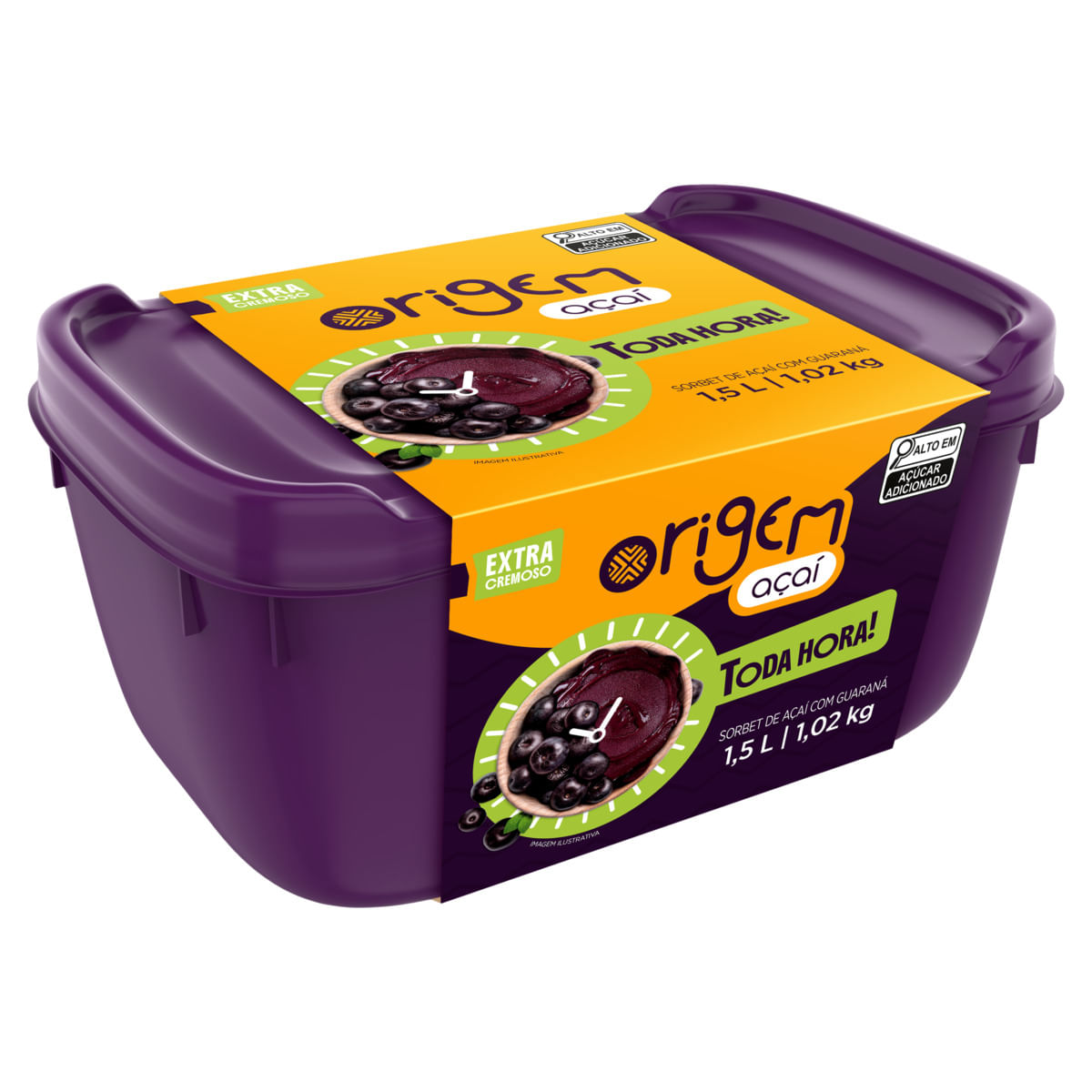 Sorbet Origem Açaí Toda Hora Açaí com Guaraná Pote 1,5 Litros